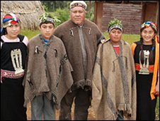 Mauricio Painefil (centre), a Mapuche community spokesman, with his family