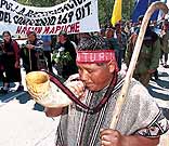 Mapuches marchan hacia el Congreso
