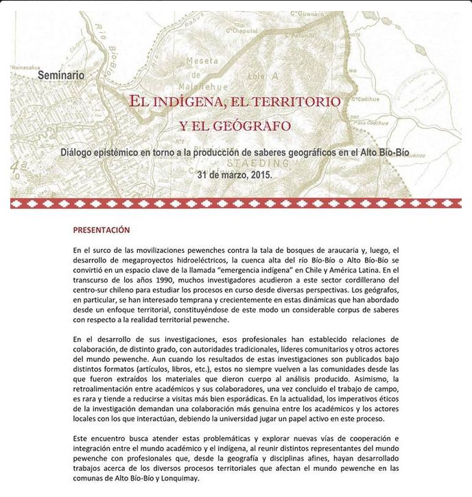 Temuco : Seminario El indígena, el territorio y el geógrafo 